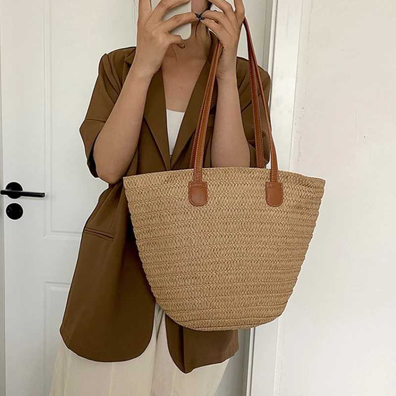Women Braided Basket Clutches Top-handle Bag Large Straw Portable Shoulder Bag Summer Beach Purses Shopper Satchel Female H260310
