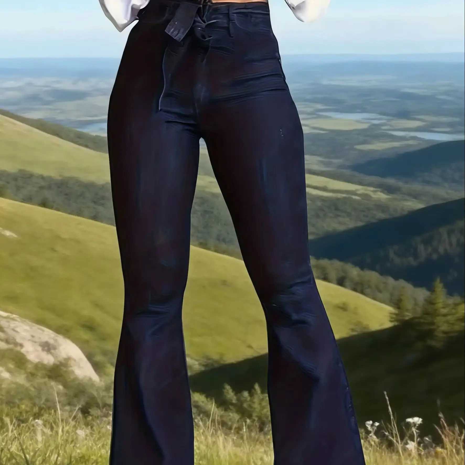 Y2k Jeans Women Jeans Trendy Elastic Waistband Flare Pants Wide Leg Trousers Stylish New Design Casual M260310