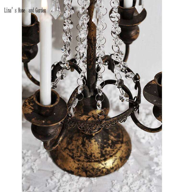 4 arms antique vintage golden metal candle holder crystal candelabra H260310