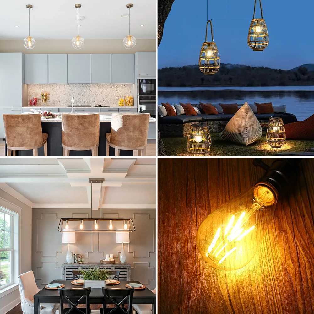 E27 Retro Edison Filament Bulb 4W 6W 220V ST64 Vintage LED Lamp Bulbs 2200K 2700K Warm White Amber Glass Light Bulbs for Home H260310