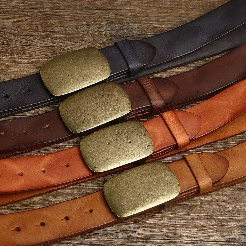Pure 3.7CM Cowhide High Quality Genuine Leather Belts for Men Strap Male Brass Buckle Fancy Vintage Jeans Cowboy Cintos H260310