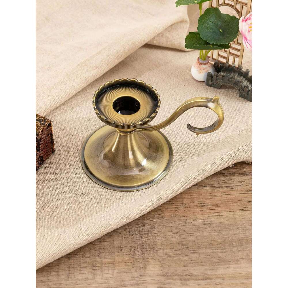 1PC European style church home villa handicraft ornaments metal hand-held holder magnifying candle romantic light H260310