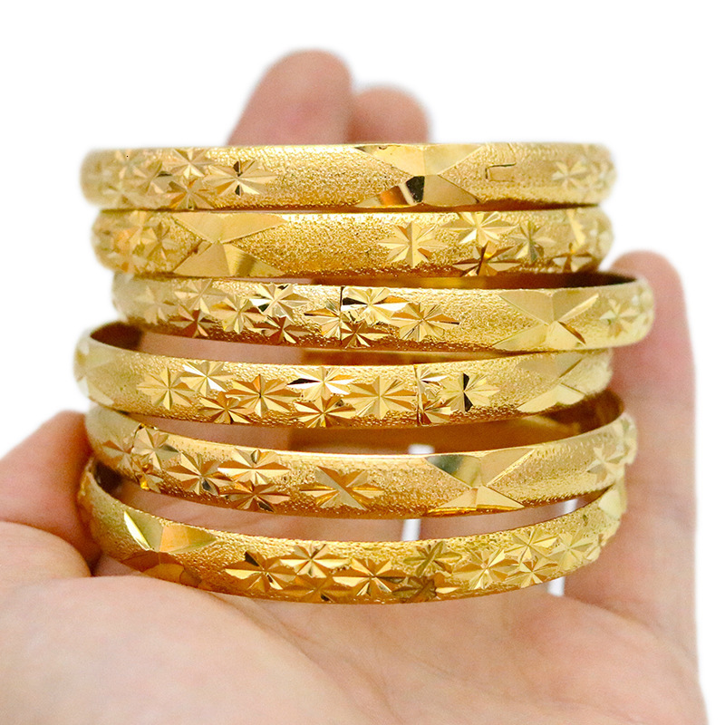 Wholesale Dubai Gold Bangles For Women Men18k Gold Color Wide 6MM Bracelets African/European/Ethiopia Jewelry Bangles 260107