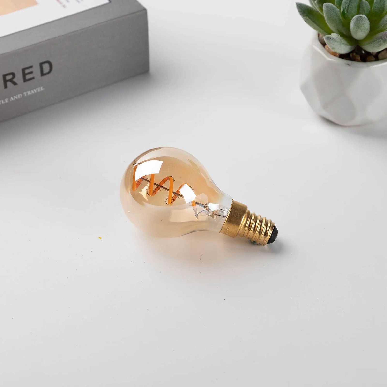 Retro Led Spiral Filament Bulb G45 3W Amber Glass E12 E14 Base 2200k Globe Ball Bulb Flexible Lamp For Pendant Light Decoration H260310