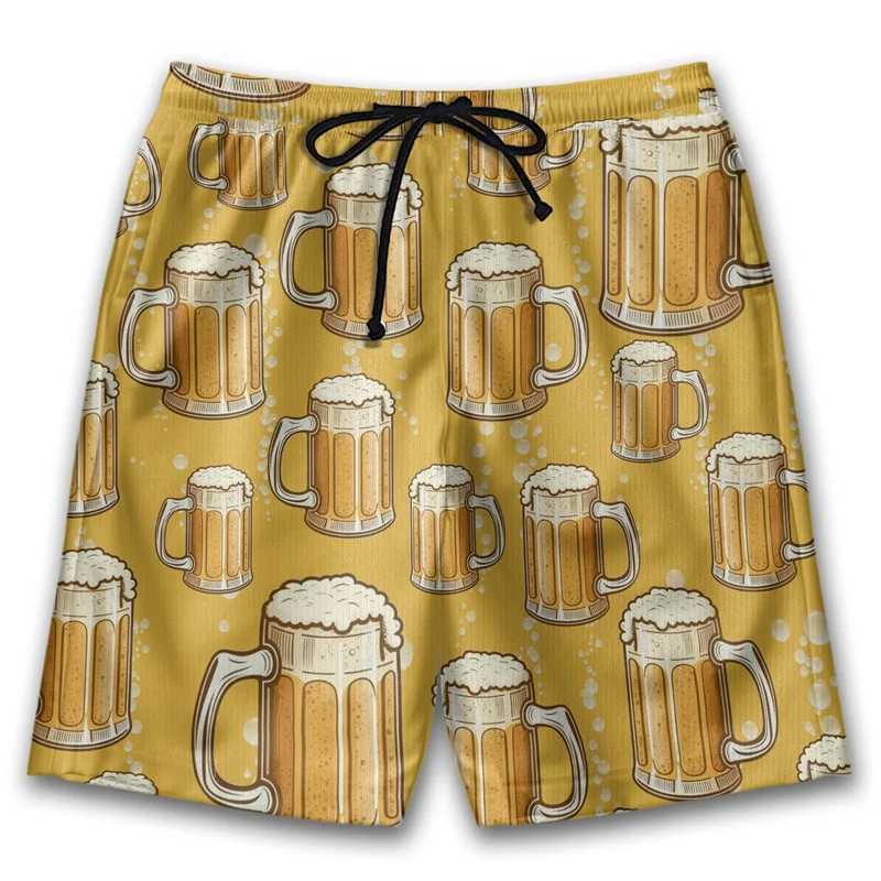 Retro 3D Printing Beer Beach Shorts For Men Women Street Drawstring Swimming Trunks Kids Summer Vacation Party Surfboard Shorts N260310