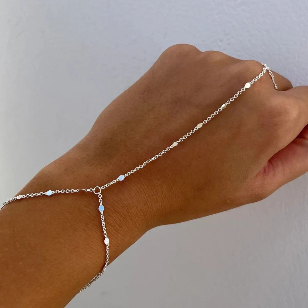 Gold Silver Color Bead Chain Bracelet For Women Trendy Ring Bracelet Hand Chain Finger Ring Slave Cuff Bracelet Mothers Day Gift 260305