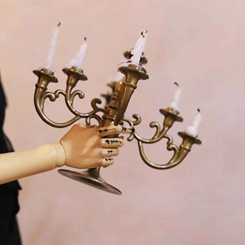 1Pcs 1:12 Dollhouse Mini Table Candle Candlestick Christmas Birthday Party Scene Home Ornament H260310