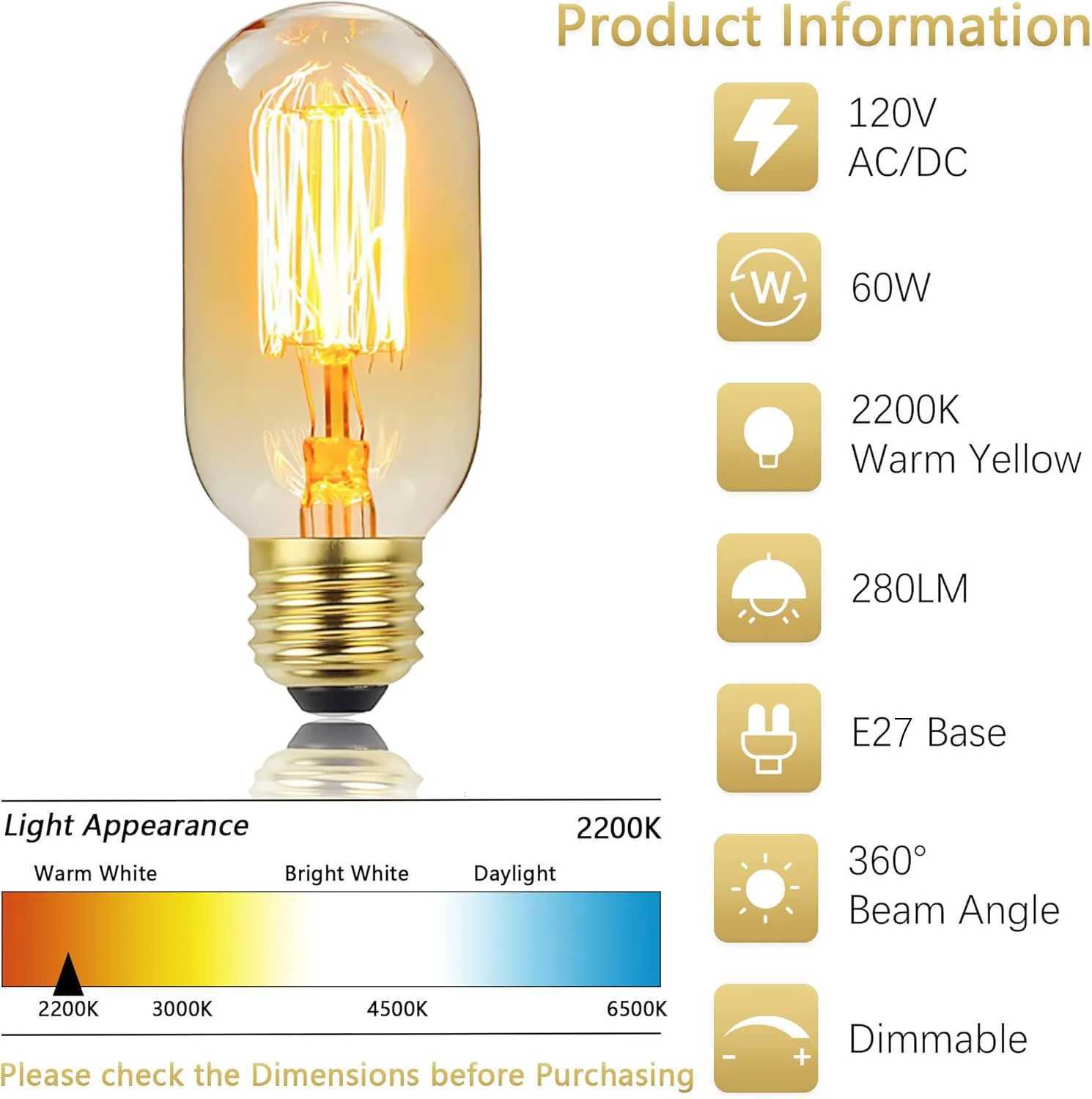 Edison Bulb E27 Warm light 40W 220V Home For Decor Lighting Retro Light Bulb Tungsten Silk Light Bar Window Decoration H260310