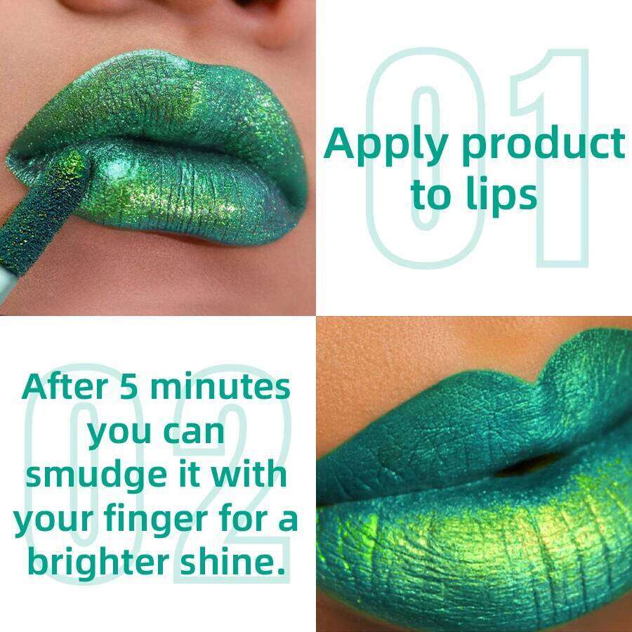 1pc Bold& Intense Glitter Shiny Metallic Glaze Pearlescent Tint, Waterproof Long Lasting Gloss Makeup Matte Lip Gift Z260310
