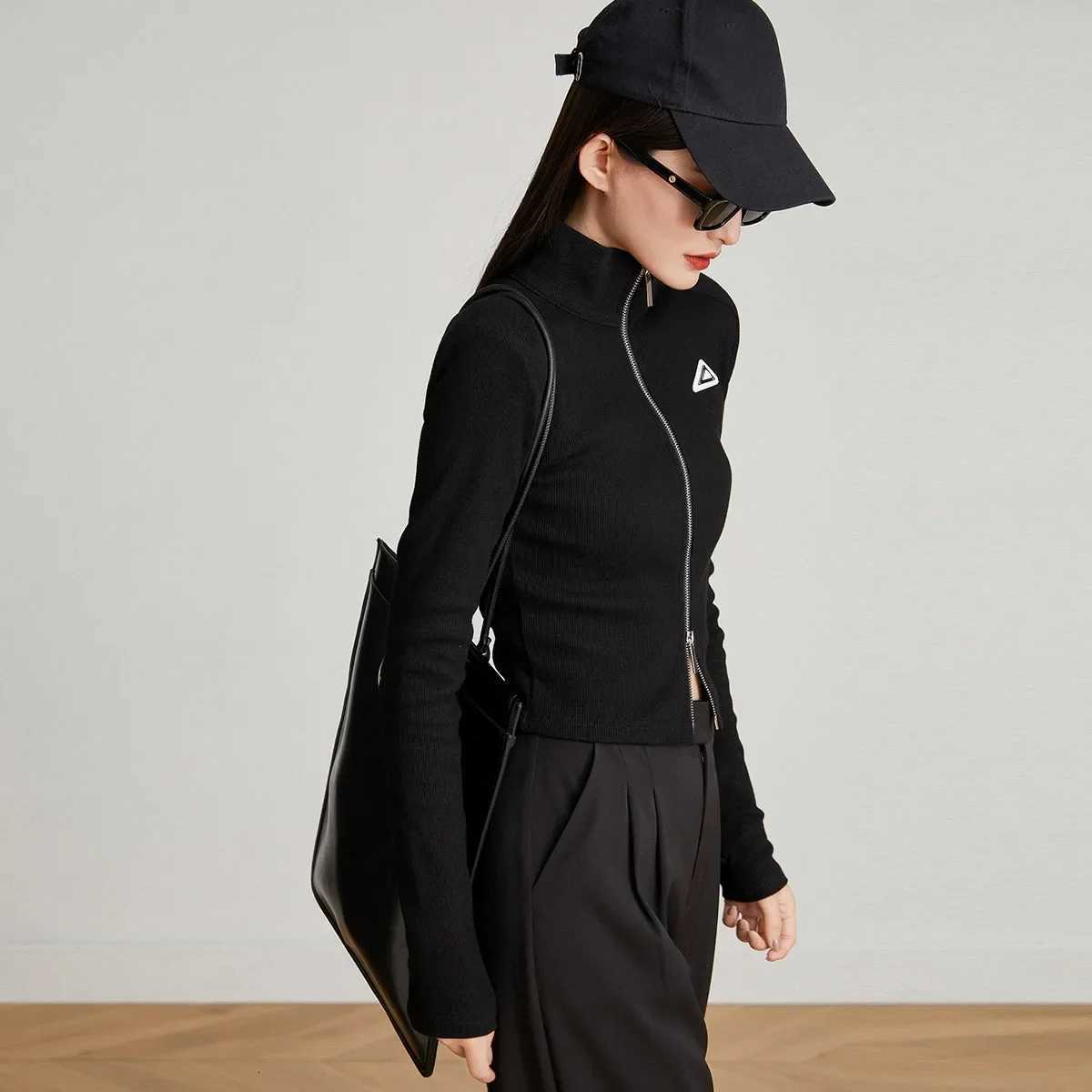 LOUISYAO Fashion Double Zipper High Collar Cardigan 2025 Spring Autumn Women Slim Knitted Sweater CoatT260310