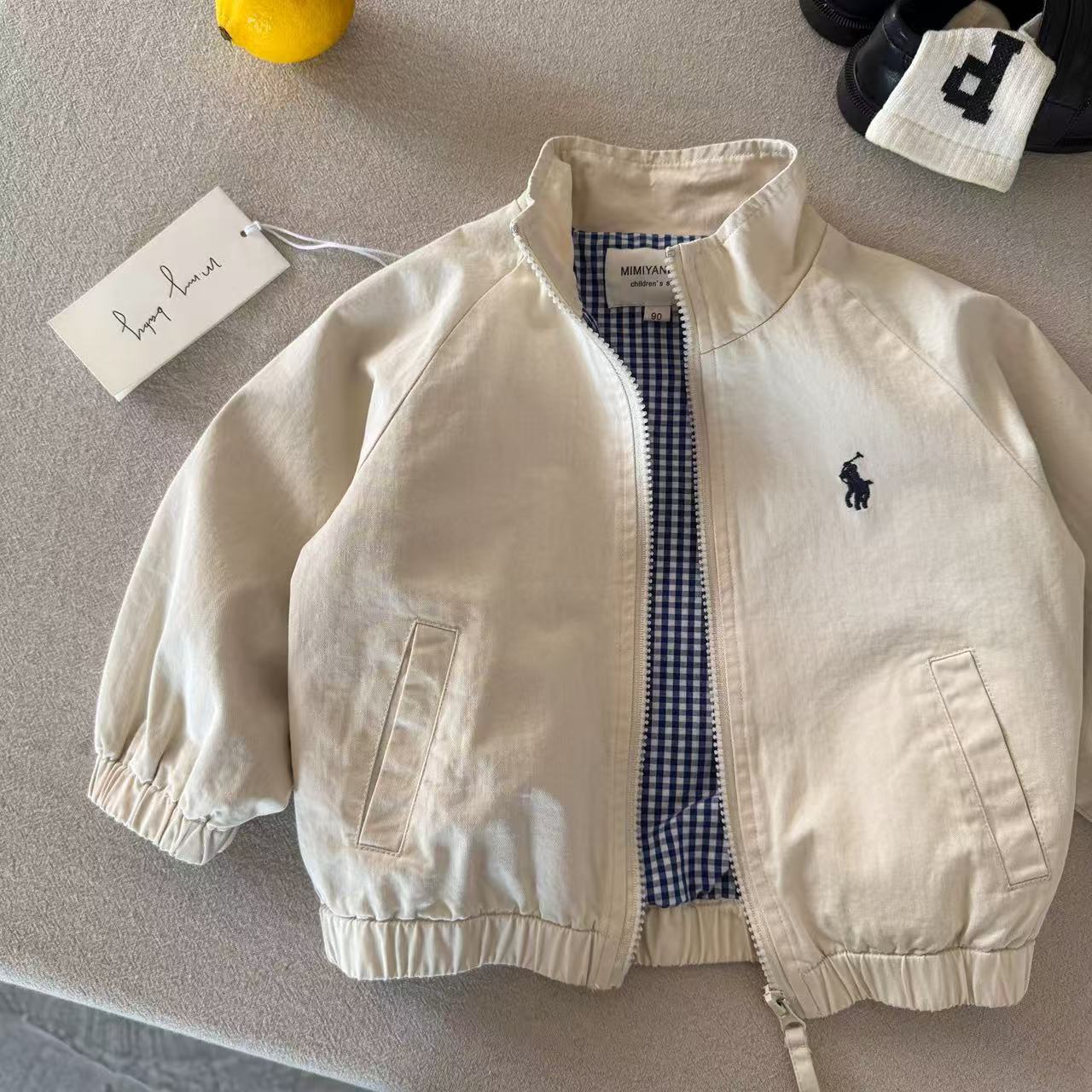 New free shipping designer jackets for kids jackets beige khaki navy blue Fashionable and versatile outdoor casual embroidered jacket