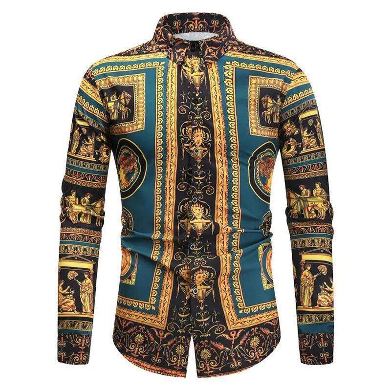 New Luxury Printed Design Tops Fashion Floral Patterns Long Sleeve Shirts Casual Men's Retro Clothing Shirt