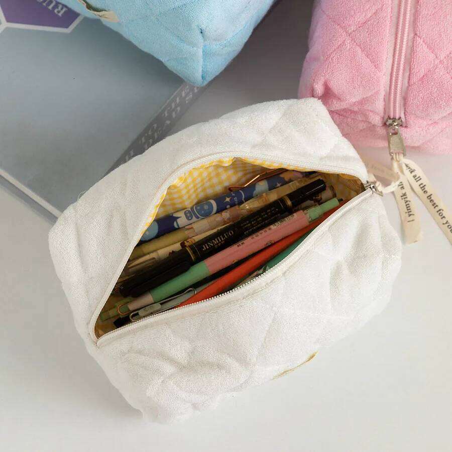 1pc/set quilted multifunctional makeup brush storage bag, cute travel toiletry bag XJ260310