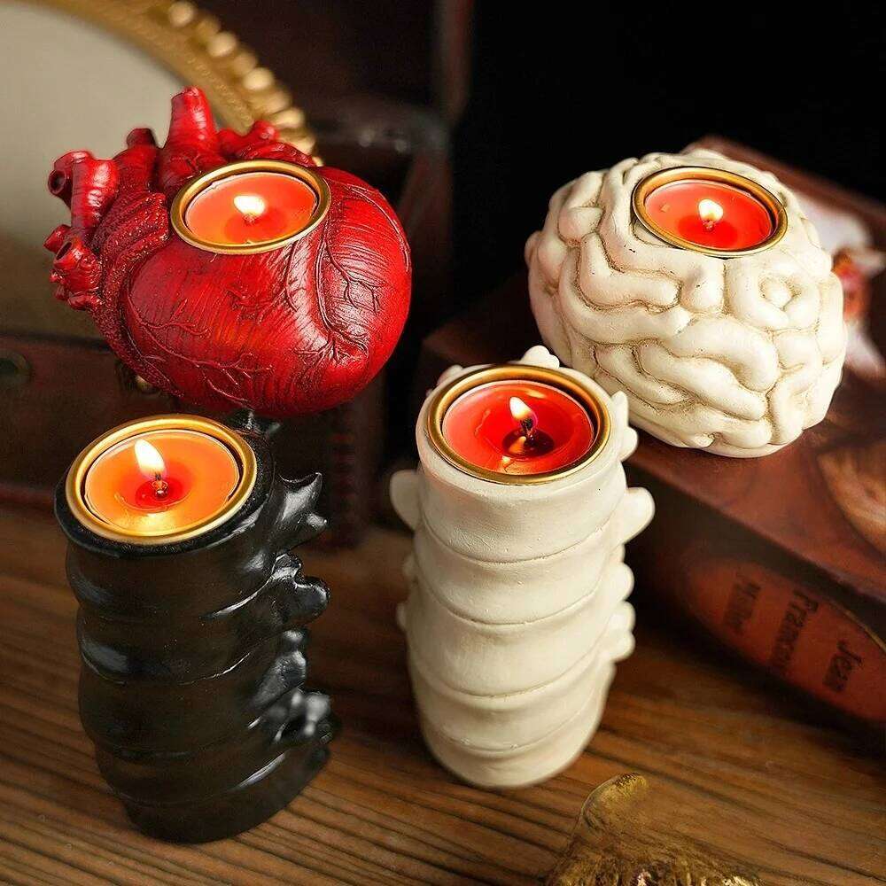 Human Organ Models Holder, 3D Heart Spine Brain Candlestick Candle Stand,Halloween Horror Theme Home Decorations H260310