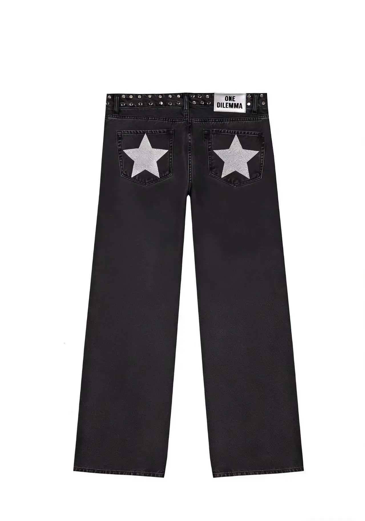 Women High Waist Five-Pointed Star Print Harajuku Straight Denim PantsT260310