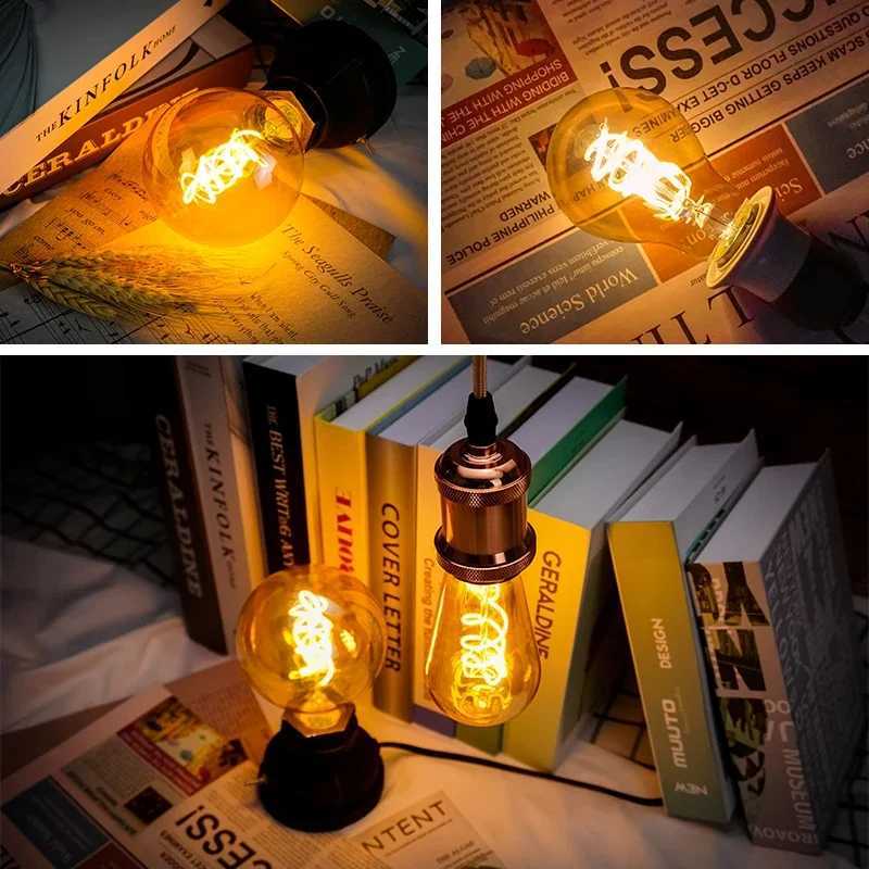 1-10pcs E27 E14 LED Bulb AC 220V Vintage Spiral LED Filament Light Bulb C35 A60 T45 ST64 T185 T225 G45 G80 G95 4W Edison Lamp H260310