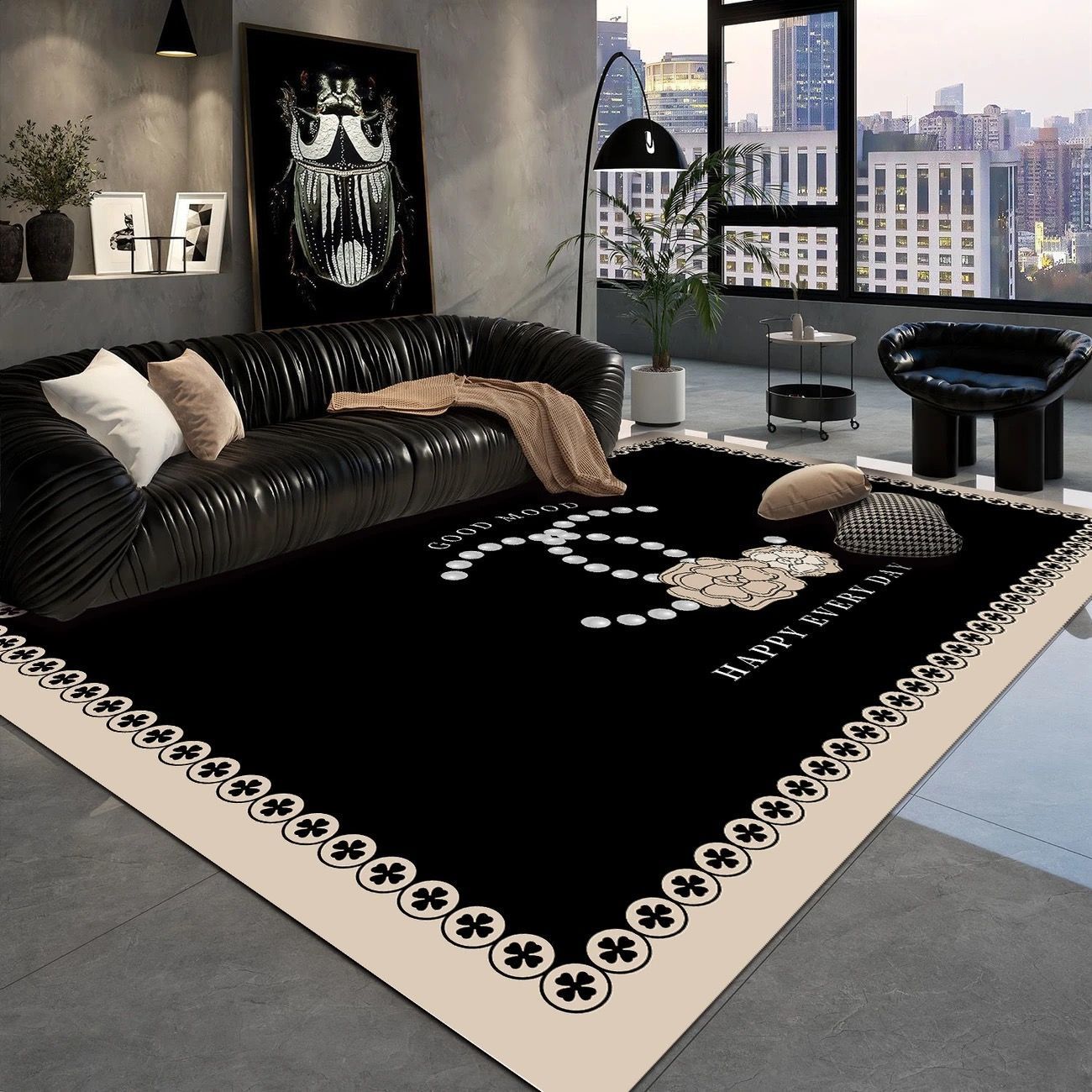 Living room carpet, modern and minimalist sofa, coffee table rug, high-end large-scale luxury room, bedroom, bedside floor covering