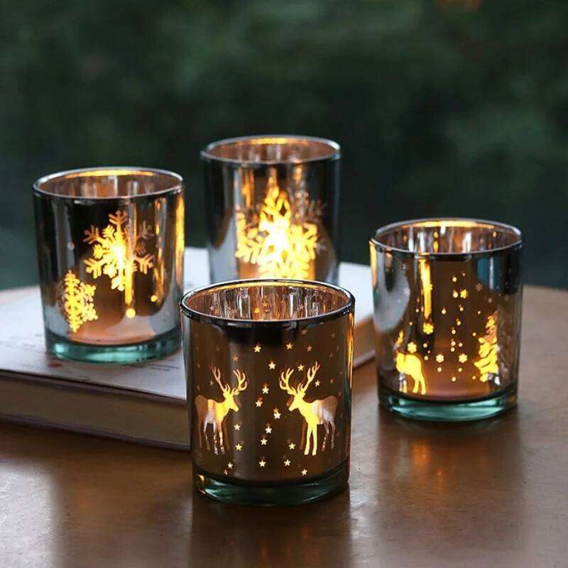 1pc Mini Tree Elk Cup Snowflake Glass Candle Holder Christmas Gift Store Home Dining Table Decoration Ornament H260310