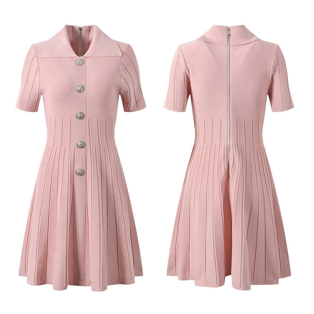 2026 Spring and Summer New Polo Collar Single breasted Dress Fashionable and Elegant Commuter Tight A-line Short Skirt at Waist