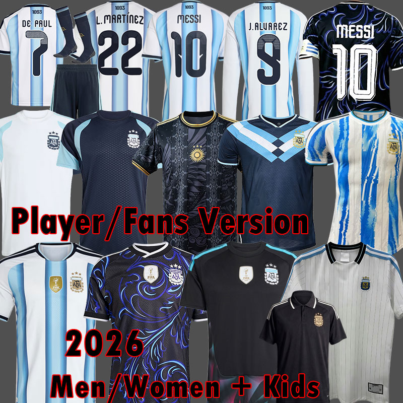 2026 Argentina soccer JerseyS ALVAREZ Fans player version DYBALA MARTINEZ Maradona football shirt copa Kit Men women Kids sets MESSI uniform di maria 3 Stars 3XL 4XL