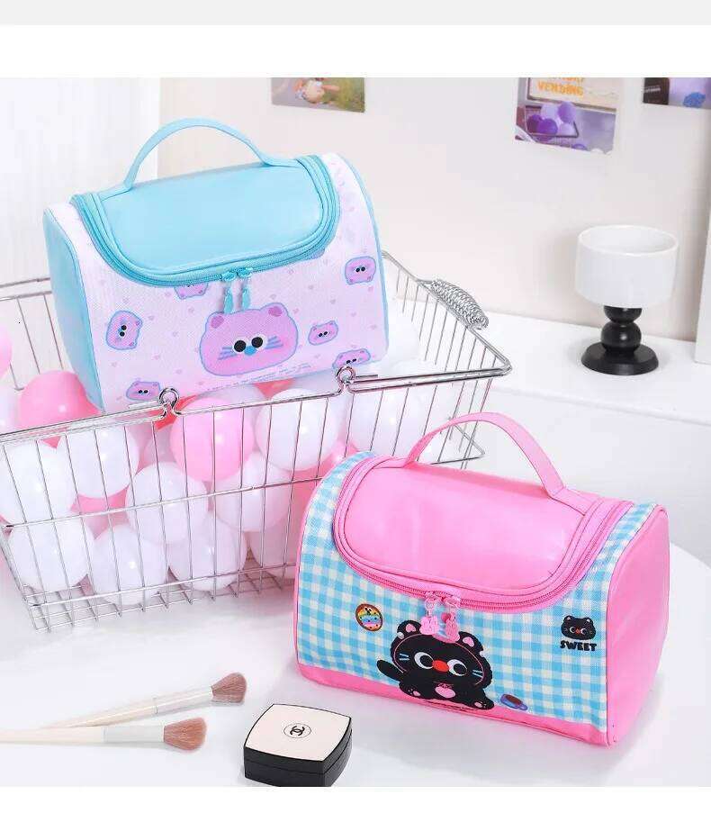 Customizable Cartoon Color Block Handheld Cosmetic Bag Large Capacity Portable Travel Cute Storage Wash & Skincare Organizer XJ260310