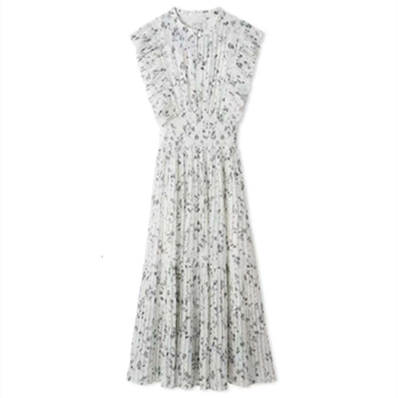 2026 Spring and Summer New Women's Celebrity Same Style Printed Flower Flowing Sleeve Fold Dress