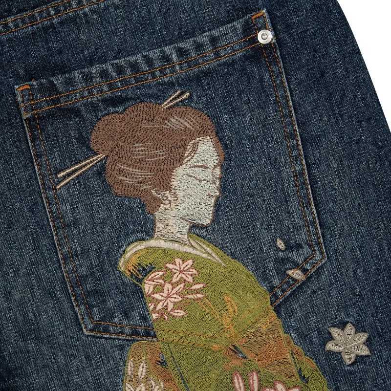 Harajuku Flower Woman Embroidery Baggy washed jeans Y2K Vintage 2000s streetwear American Gothic Pants Men Women wide leg pants M260310