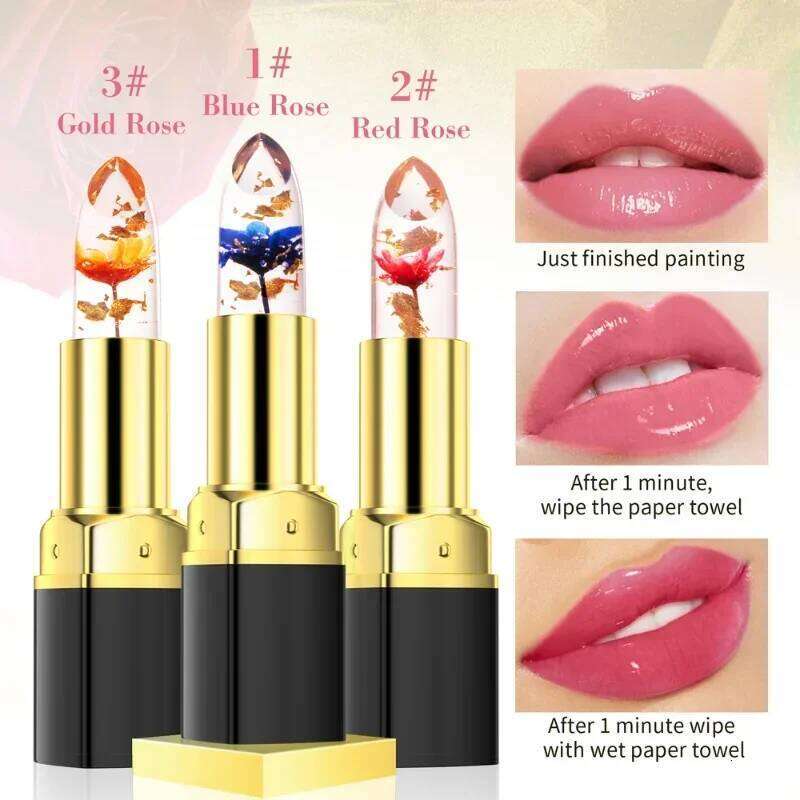 Long Lasting Temperature Color Changing Lip Balm Crystal Jelly Flower Lipstick Gloss Transparent Moisturize Lips Makeup Cosmetic Z260310