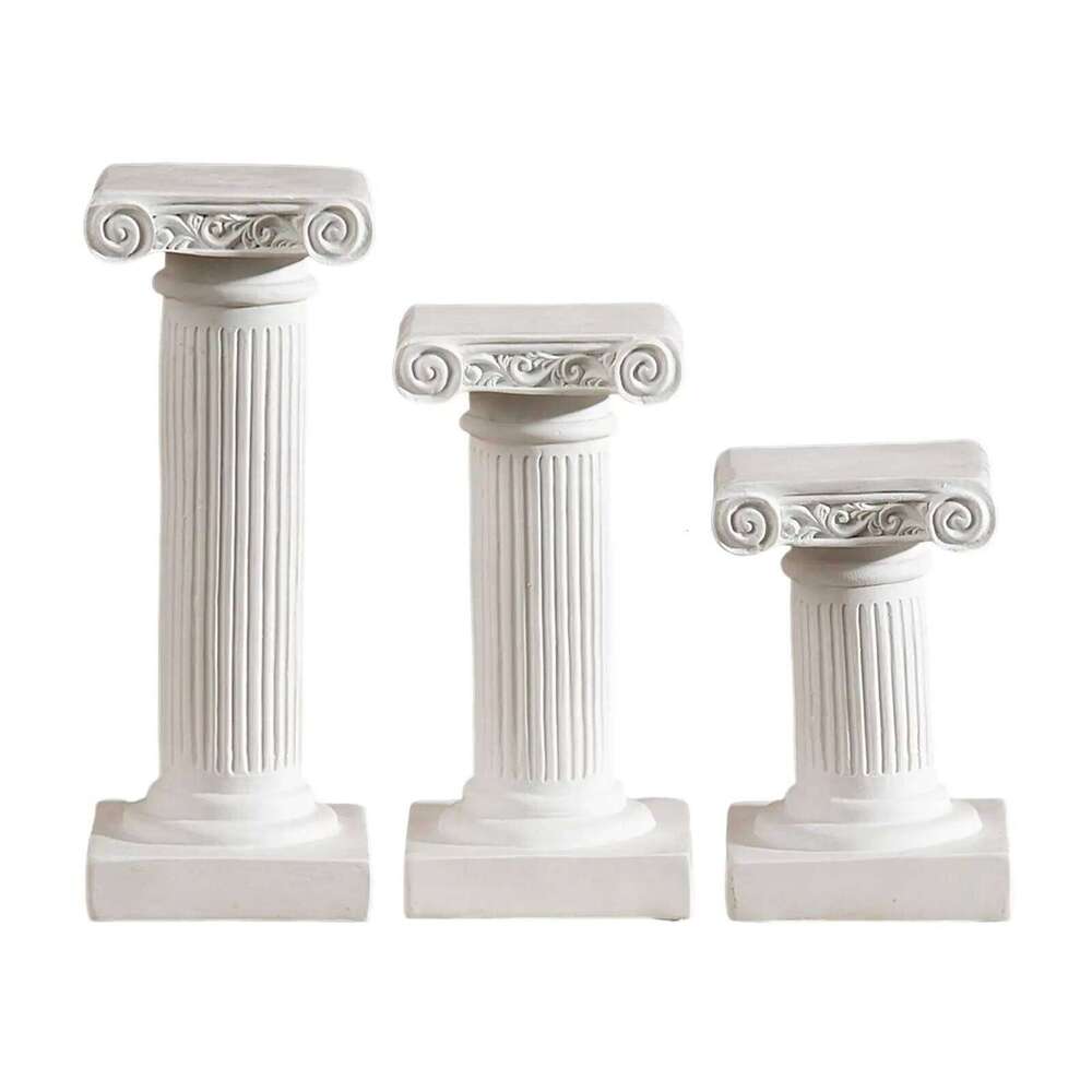 Small Mini Greek Columns Garden Ornament Candlestick Architecture Statue Vintage White Roman Pillars for Desktop Indoor Gift H260310