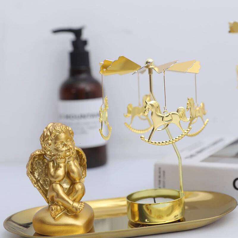 Creative Golden Rotating Candle Holder Carousel Tea Light Cup Standing Lamp Rack Gift Wedding Christmas Party Home Decorations H260310