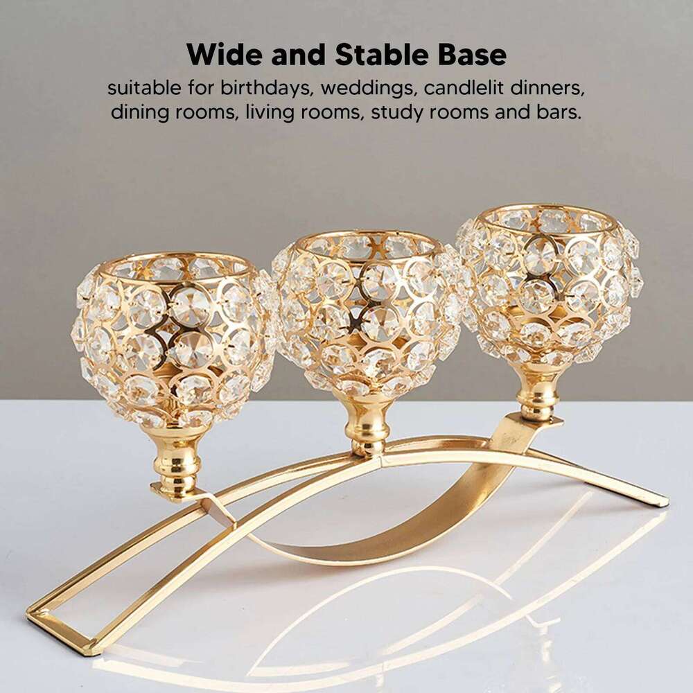 Crystal 3 Heads Windproof European Style Stable Durable Gold Candle Holder for Wedding Party New Year H260310