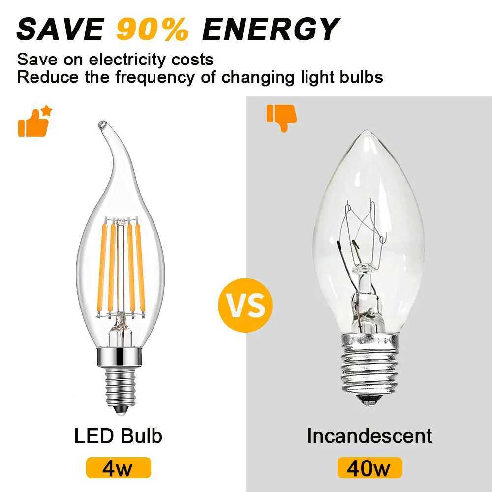 E12 Chandelier Bulb C35 4W 320LM Vintage LED Lamp Clear Amber Glass Flame Tip Candle Light Bulbs for Ceiling Fan Pendant Light H260310