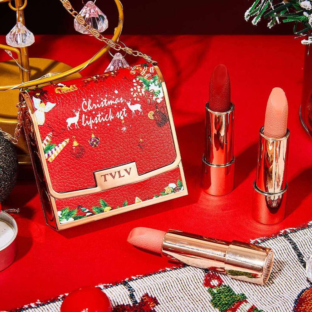 3 Colors Matte Lip Stick with Chain Bag Package Non-Stick Cup Long Lasting Retractable Red Lipstick Set 3.5gx3 Z260310