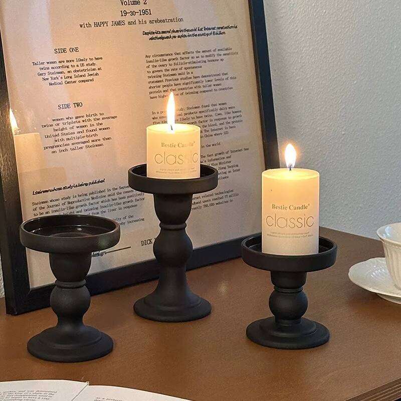 Roman Holder, Retro Black Glass Ornament, Candle Aromatherapy Pedestal, French Home Atmosphere Decoration H260310