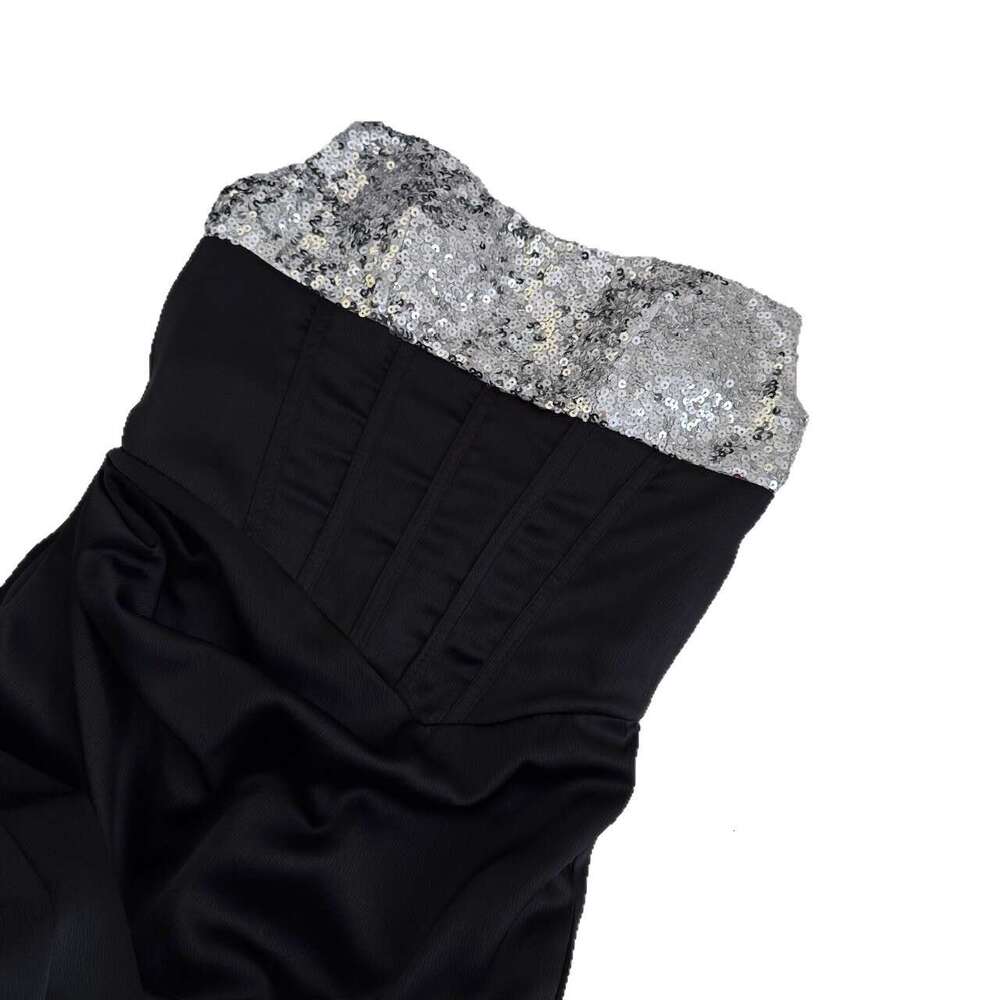 2026 designer high-end evening gown heavy shiny rhinestone strapless dress pleated slim fit long dress