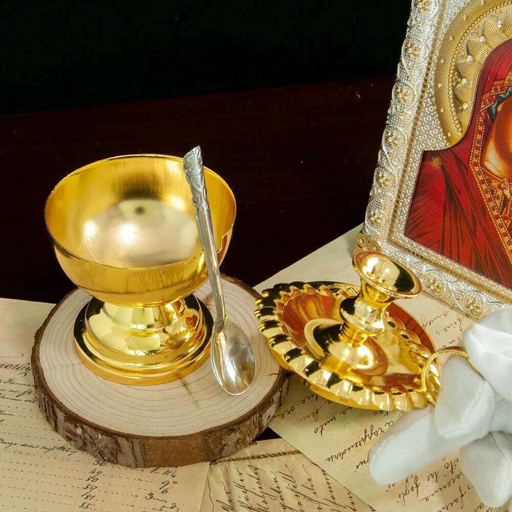 HTISOK Holy Water Bottle Gold Plated Communion Cup Religious Ceremonial Supplies Alloy Durable Church Rituals Use H260310