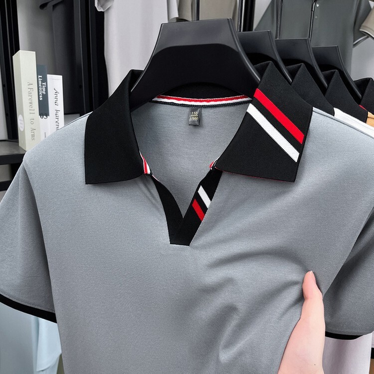 Luxury Brand Designer Clothes Men's Short-Sleeve Polo Shirt With Mulberry Silk, 2025 Summer New Style, Scissor Collar, Breathable Cotton, Men