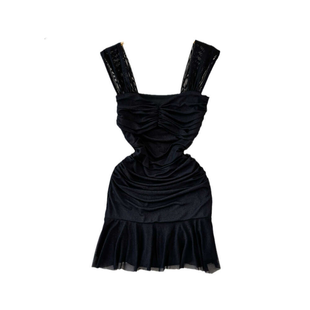 2026 French Elegant Women's Sexy Mesh Ruffle Strap Skirt Waist Slimming and Wrinkle Details