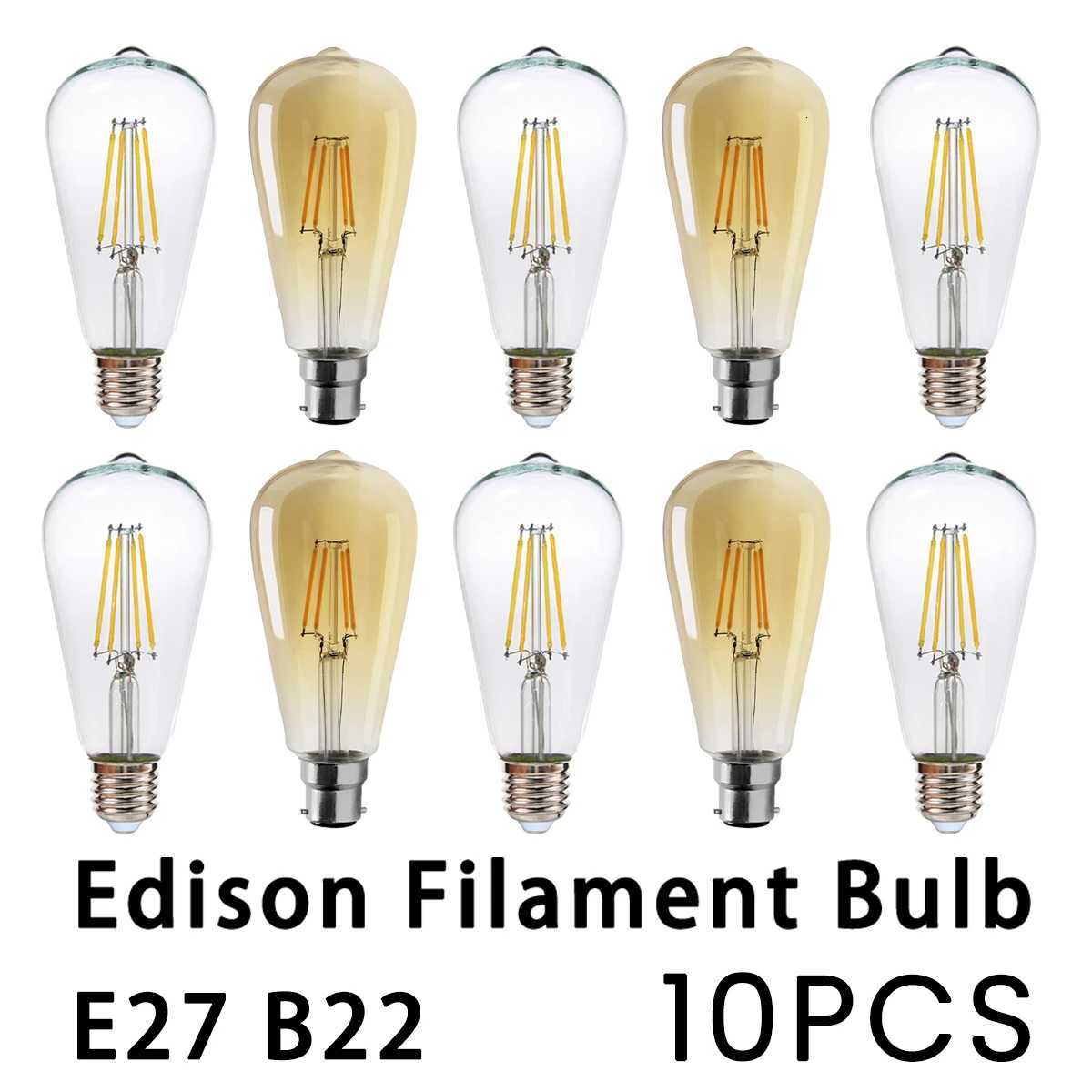 10pack LED Filament Bulb For E27 B22 220V 240V 4W 6W 9W Warm White Led Light Bulbs Vintage Glass Lamp H260310