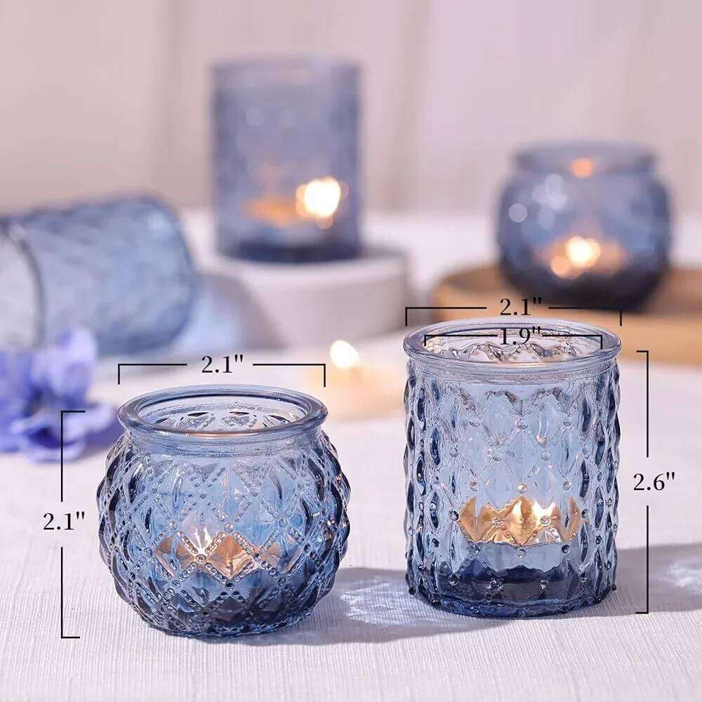 6/12Pcs Blue Votive Glass Candlestick Party Decoration Tea Lights Candle Holders for Wedding Home Table Decor H260310