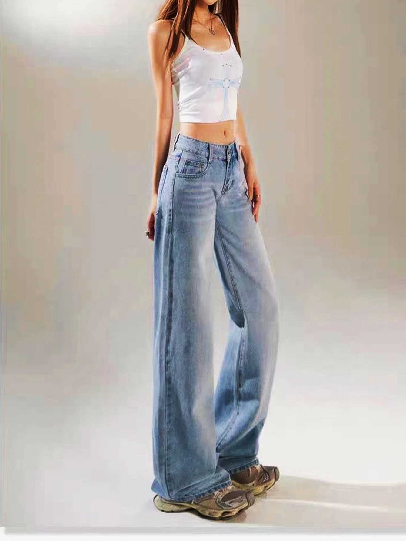 Jeans Drip Loose Blue Man Pants Original Y2K Clothes Unisex Basic Denim Jeans No accessories or belts included M260310