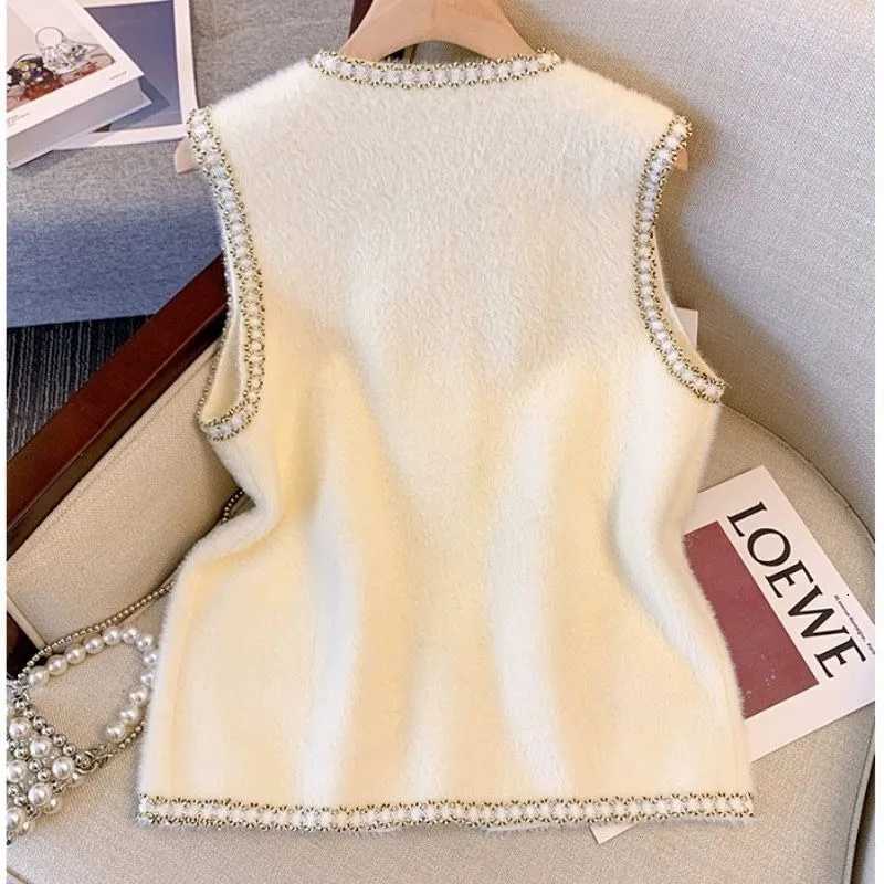 Xiaoxiangfeng Vest French Spring and Autumn New Versatile Vest 2025 Top Fashion Imitation Mink Cardigan Sleeveless JacketT260310