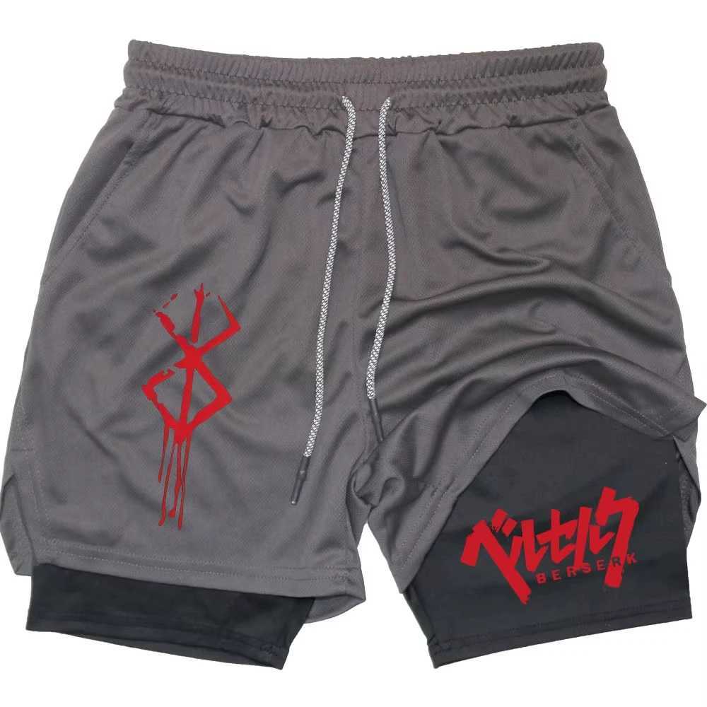 Anime Berserk Performance Shorts Men 2 in 1 Running Compression Shorts Training Yoga Gym Sportswear Workout Shorts with Pockets N260310