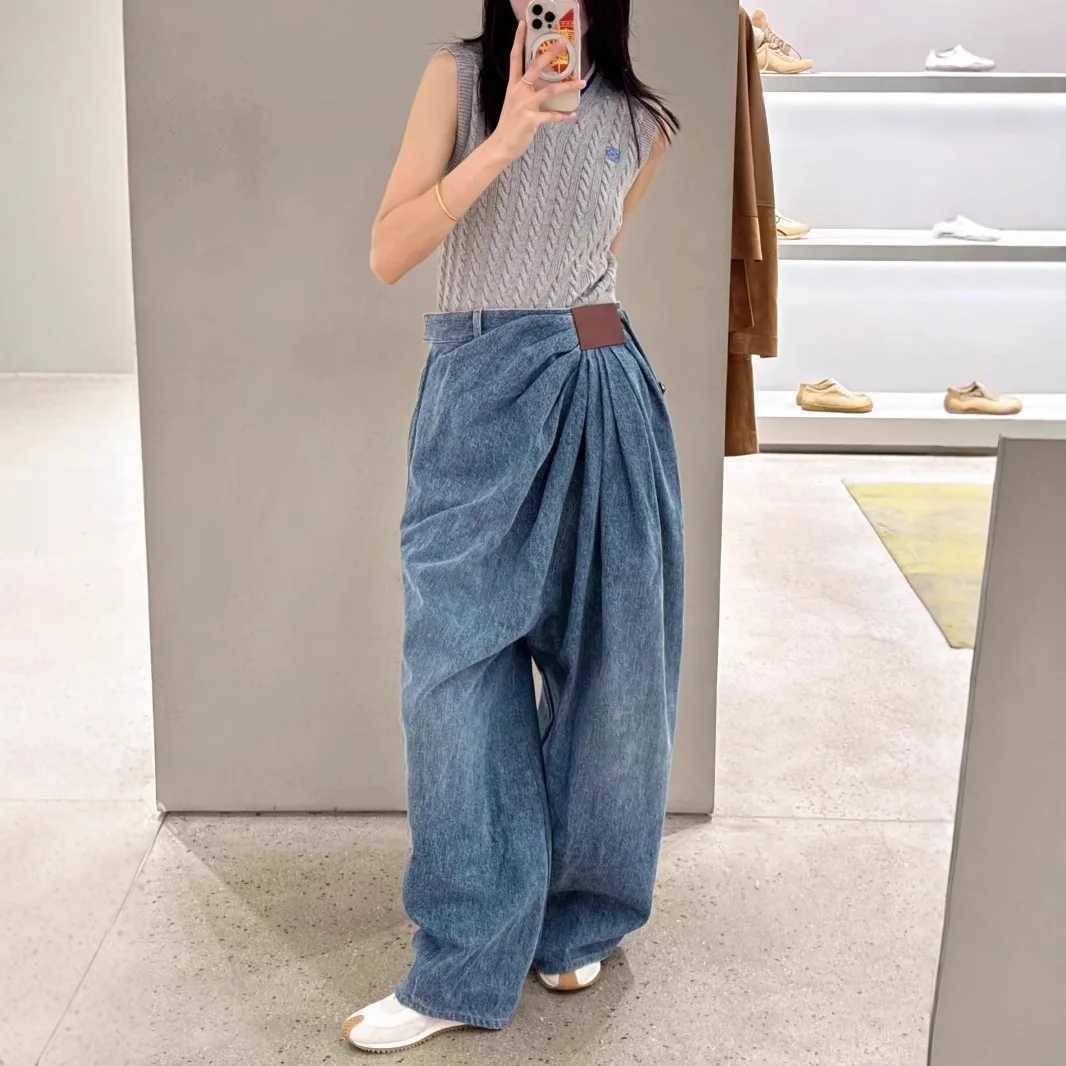 Plus Size American Wide Leg Denim Jeans Women Fashionable Drapey Floor-Length Pants Spring Summer New Design Loose Fit Trousers M260310