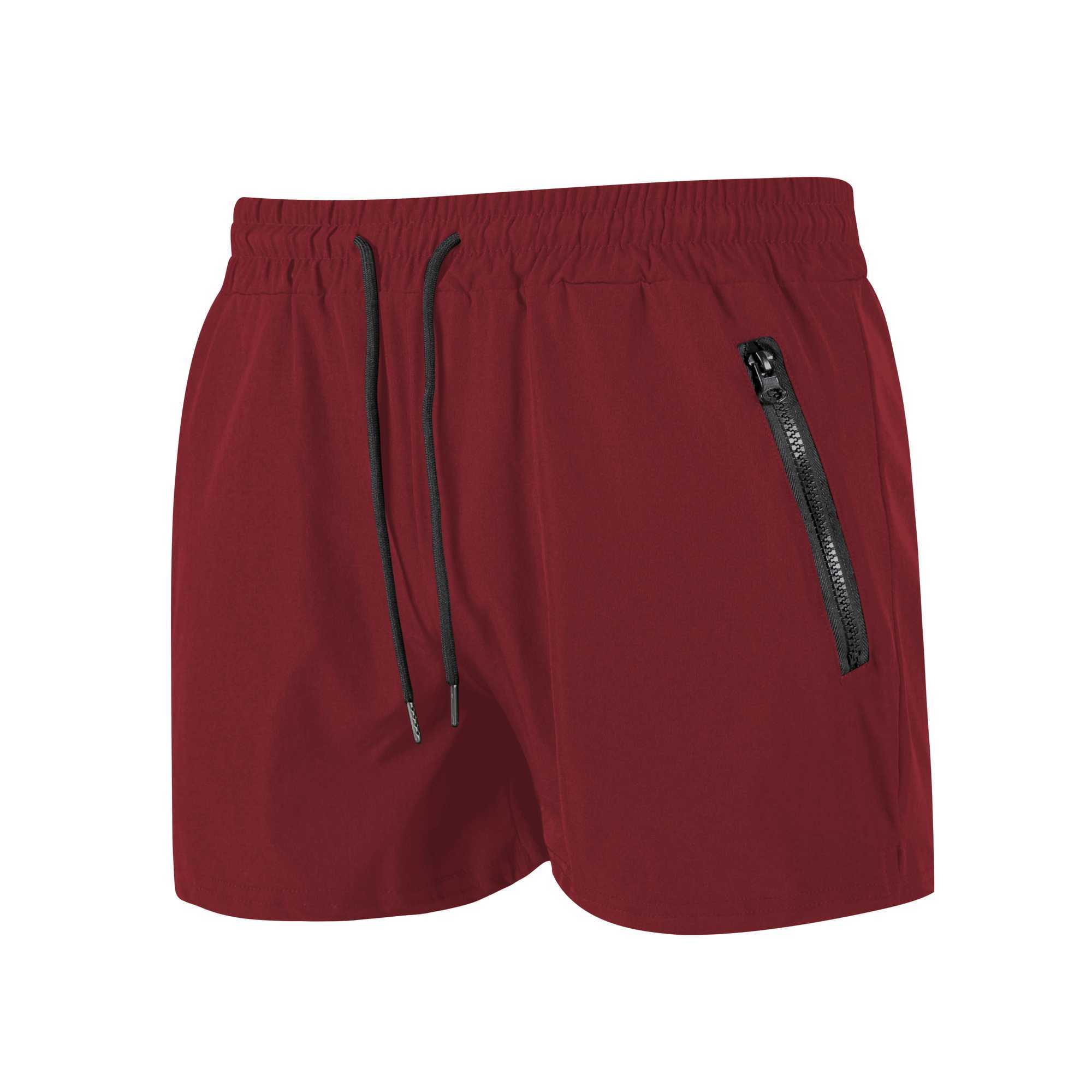 Mens Soild Color Swim Shorts Summer Casual Beach Board Shorts for Men Quick Dry Running Fitness Gym Shorts Zipper Pocket N260310