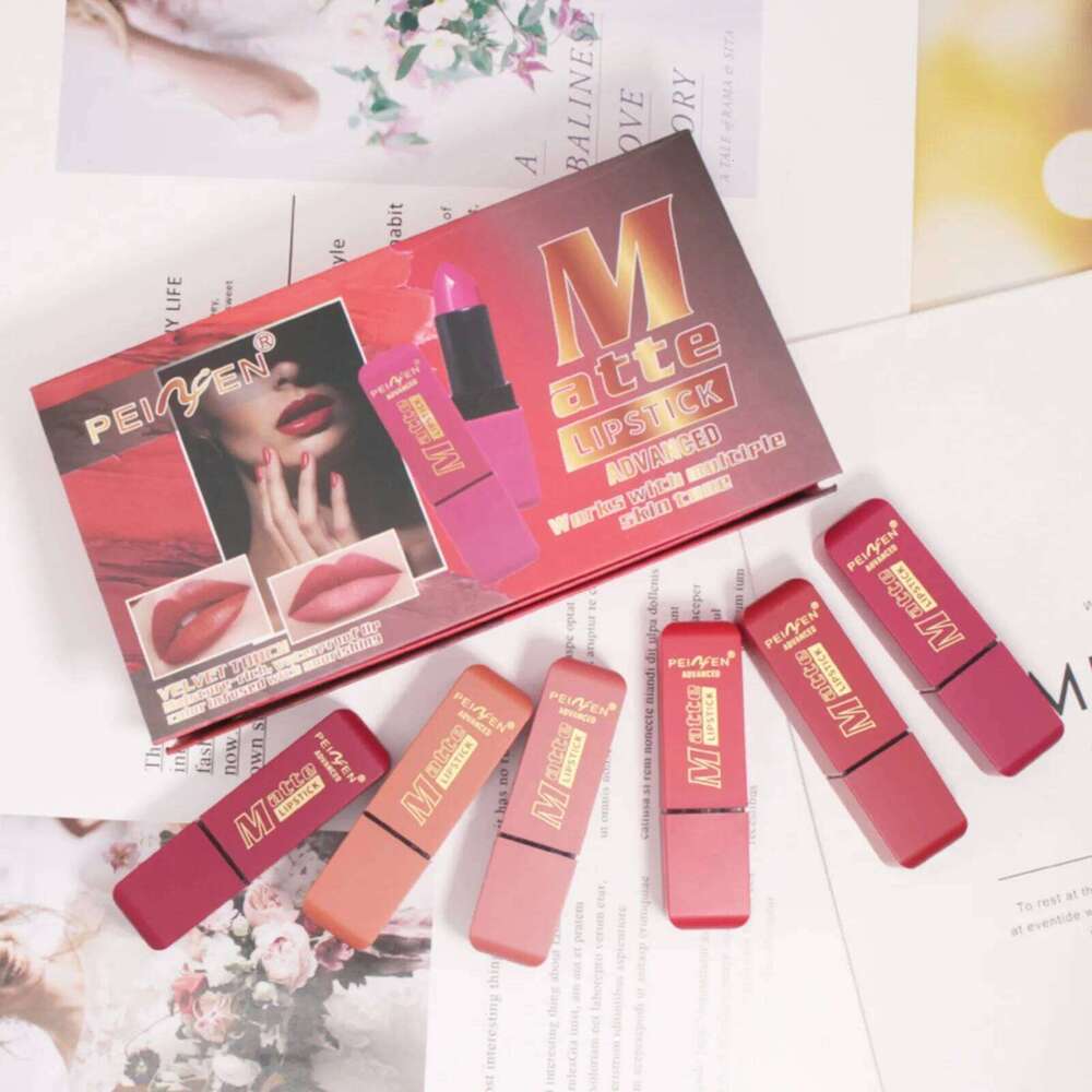 Matte Set 6 Colors, Multi-Finish, Long Lasting Moisturizing and Waterproof Non-Stick Cup Lipstick for Festival Gift Z260310