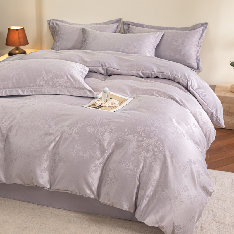 Cool Silk Ice Silk Fitted Sheet 4-Piece Bedding Set Satin Duvet Cover Cooling Silk Bed Sheet, Imitation Silk Comfortable Soft