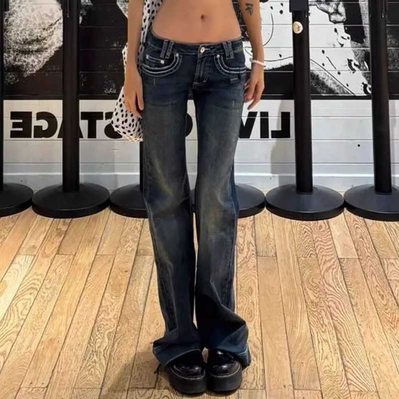American Vintage Y2K Jeans for Women Sexy Slim Low-Waisted Wide Leg Denim Trousers Female Fashion Streetwear Flared Jean Pants M260310