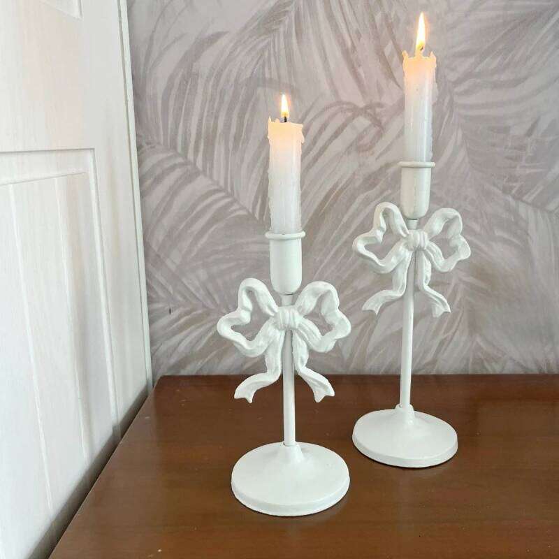 French Wrought Iron Candle Holders Wedding Bow Candlestick Desktop Ornaments Photo Rops Home Decoration H260310