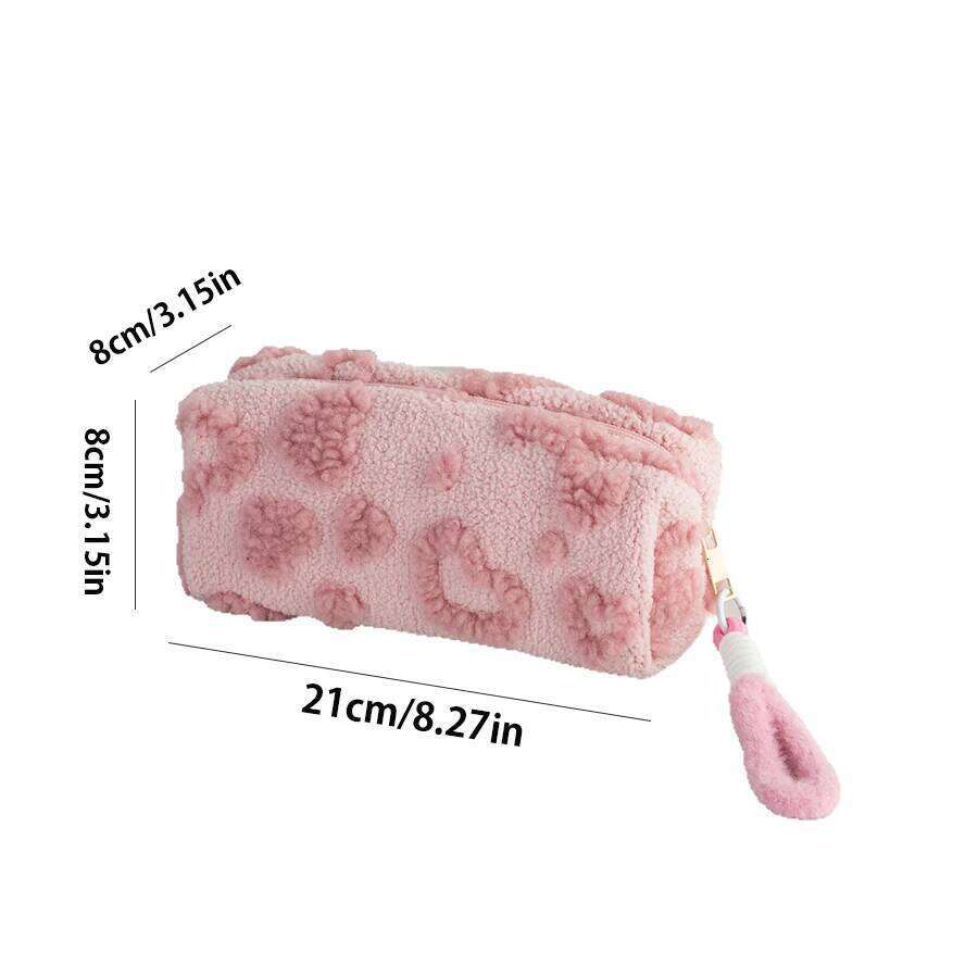 1pcs Cute Plush Makeup For Women Pink Red Color Heart Cosmetic Bags With Lanyard Girl Large Capacity Travel Organizer XJ260310